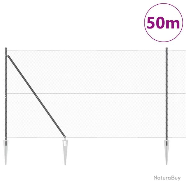 Clture hexagonale grise1,6x50 m en acier, Poteaux de cltureavec piquet 13 pcs 32 mm 180 cm en aci