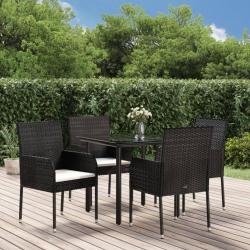 Ensemble &agrave; manger de jardin coussins 5pcs Noir R&eacute;sine tress&eacute;e
