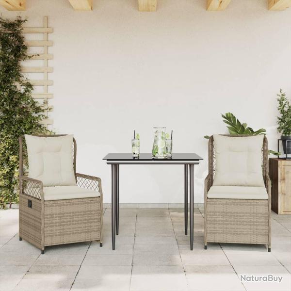 Ensemble � manger de jardin et coussins 3 pcs Beige poly rotin