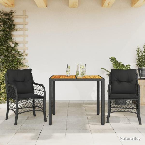 Ensemble de bistro 3 pcs avec coussins noir r�sine tress�e