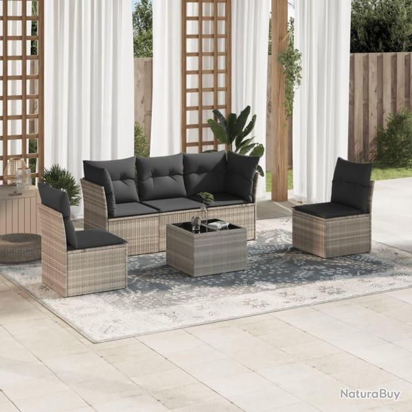 Salon de jardin 6 pcs avec coussins gris clair r�sine tress�e