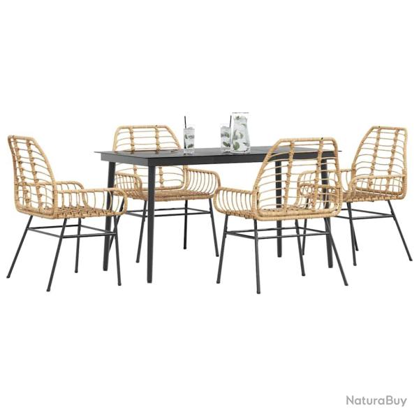 Ensemble � manger jardin 5pcs marron poly rotin verre