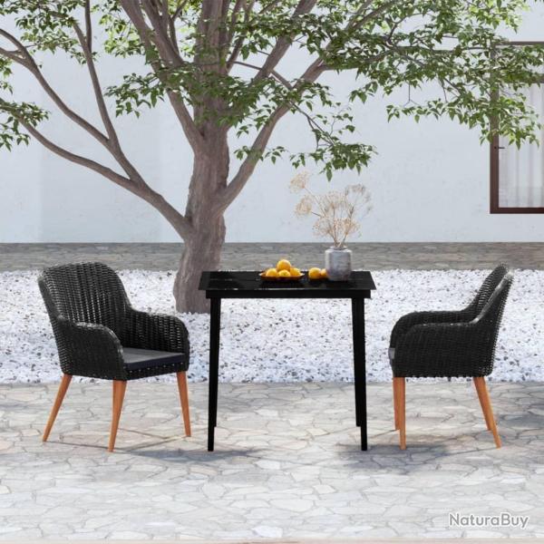 Ensemble � manger de jardin avec coussins 3 pcs noir