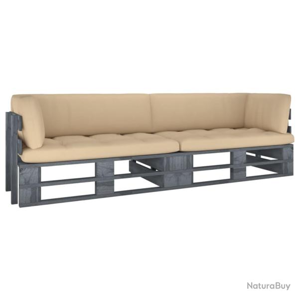 Canap� palette 2 places avec coussins Pin impr�gn� de gris