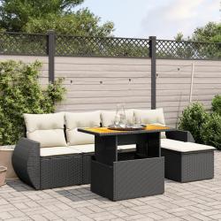 Salon de jardin 6 pcs avec coussins noir r&eacute;sine tress&eacute;e