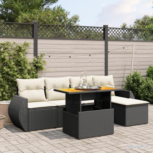 Salon de jardin 6 pcs avec coussins noir r�sine tress�e