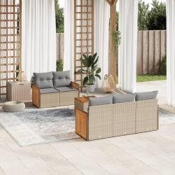 Salon de jardin avec coussins 6 pcs beige r&eacute;sine tress&eacute;e
