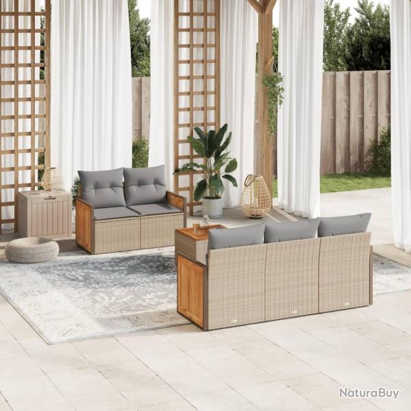 Salon de jardin avec coussins 6 pcs beige r�sine tress�e