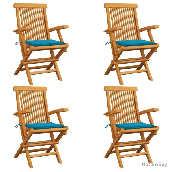Chaises de jardin et coussins bleu lot de 4 Bois de teck massif