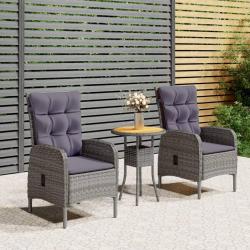 Ensemble de bistro de jardin 3 pcs R&eacute;sine tress&eacute;e Gris