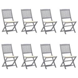Chaises pliables d'ext&eacute;rieur lot de 8 et coussins Bois d'acacia