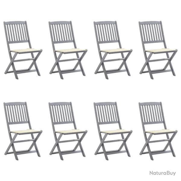 Chaises pliables d'extrieur lot de 8 et coussins Bois d'acacia
