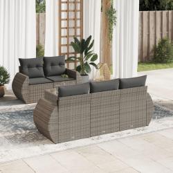 Salon de jardin 6 pcs avec coussins gris r&eacute;sine tress&eacute;e