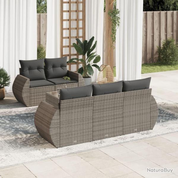 Salon de jardin 6 pcs avec coussins gris r�sine tress�e