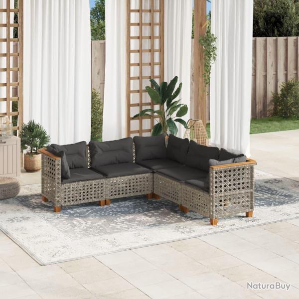 Salon de jardin 5 pcs avec coussins gris r�sine tress�e