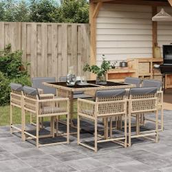 Ensemble &agrave; manger de jardin et coussins 9 pcs m&eacute;lange beige