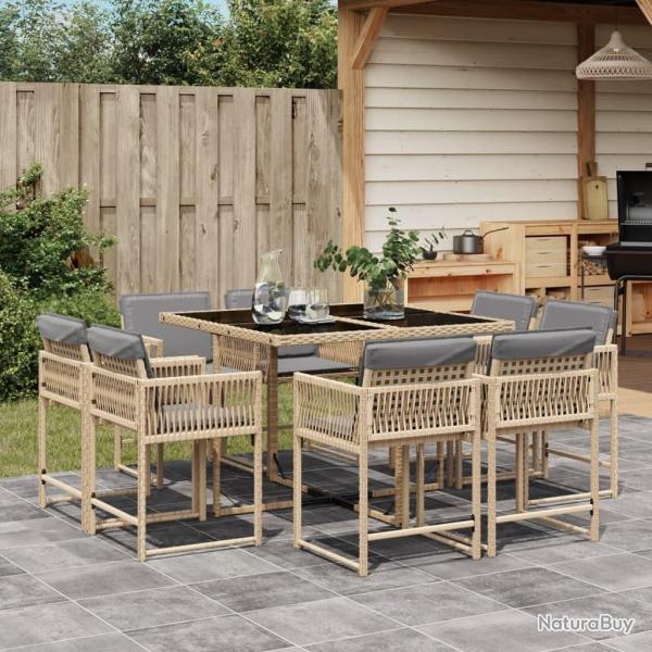 Ensemble � manger de jardin et coussins 9 pcs m�lange beige