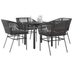 Ensemble &agrave; manger de jardin et coussins 5 pcs noir rotin verre