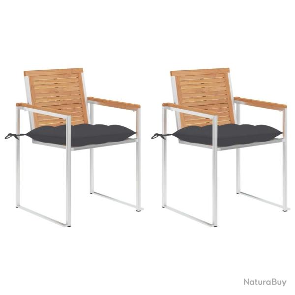 Chaises de jardin avec coussins lot de 2 Teck solide et acier