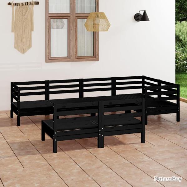 Salon de jardin 7 pcs Bois de pin massif Noir