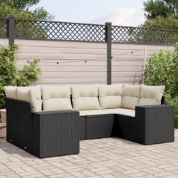 Salon de jardin 6 pcs avec coussins noir r&eacute;sine tress&eacute;e