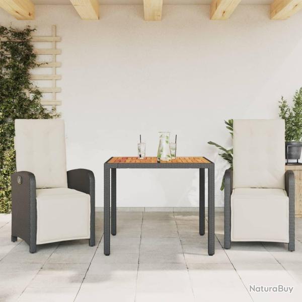 Ensemble de bistro 3 pcs avec coussins noir r�sine tress�e
