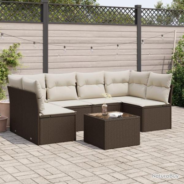 Salon de jardin avec coussins 7 pcs marron r�sine tress�e