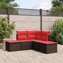 Salon de jardin avec coussins 5 pcs marron r&eacute;sine tress&eacute;e