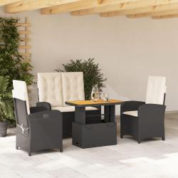 Ensemble &agrave; manger de jardin 4 pcs avec coussins noir