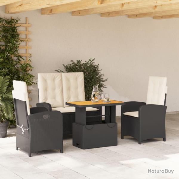 Ensemble � manger de jardin 4 pcs avec coussins noir