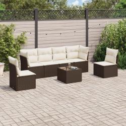 Salon de jardin avec coussins 7 pcs marron r&eacute;sine tress&eacute;e