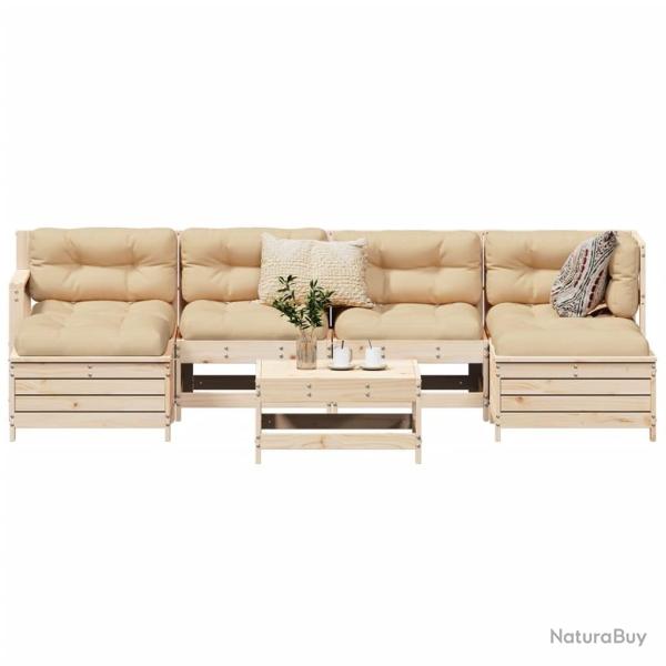 Salon de jardin 7 pcs bois de pin massif