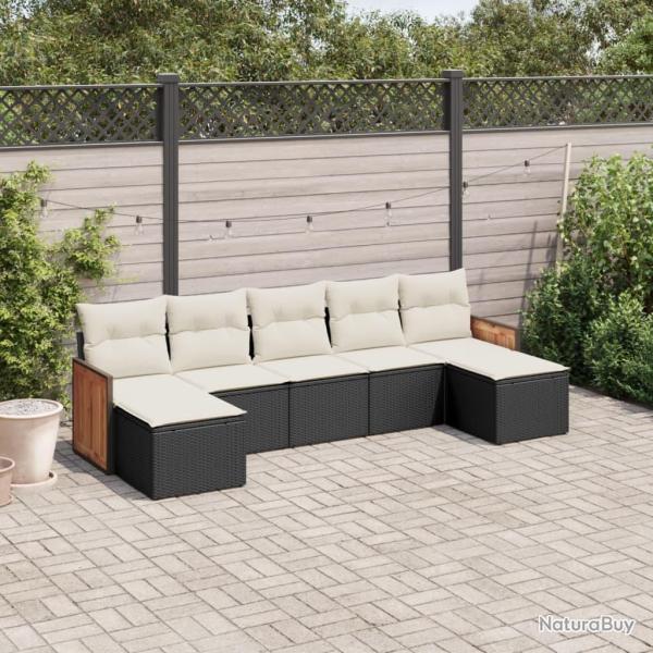 Salon de jardin 7 pcs avec coussins noir r�sine tress�e