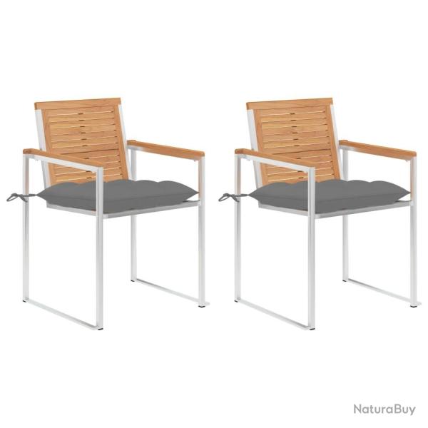 Chaises de jardin avec coussins lot de 2 Teck solide et acier