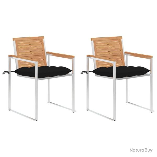 Chaises de jardin avec coussins lot de 2 Teck solide et acier