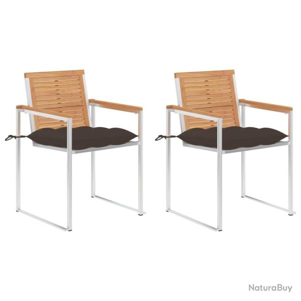 Chaises de jardin avec coussins lot de 2 Teck solide et acier