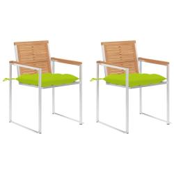 Chaises de jardin avec coussins lot de 2 Teck solide et acier