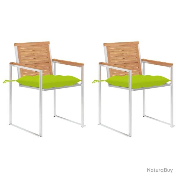 Chaises de jardin avec coussins lot de 2 Teck solide et acier