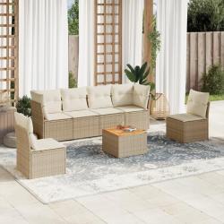 Salon de jardin avec coussins 7 pcs beige r&eacute;sine tress&eacute;e