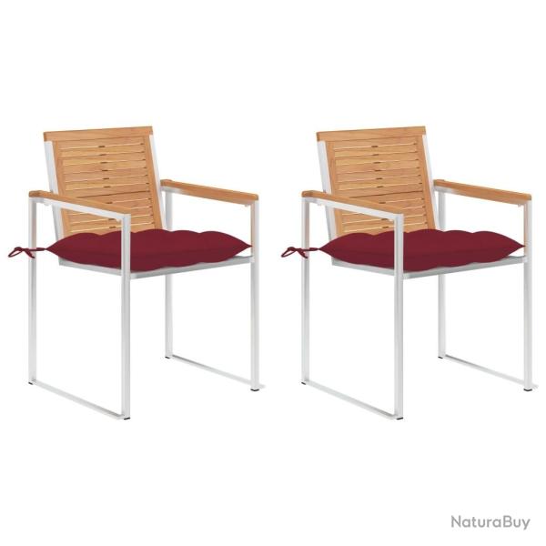 Chaises de jardin avec coussins lot de 2 Teck solide et acier