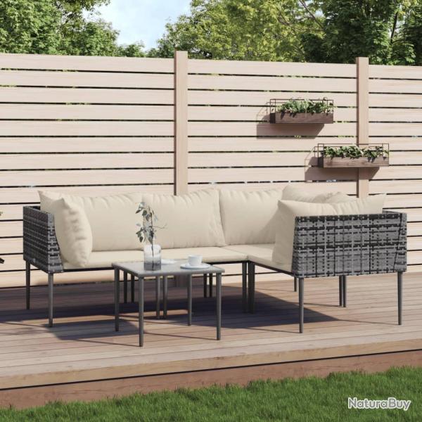 Salon de jardin 5 pcs avec coussins Gris R�sine tress�e