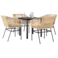 Ensemble &agrave; manger jardin coussins 5pcs marron poly rotin verre