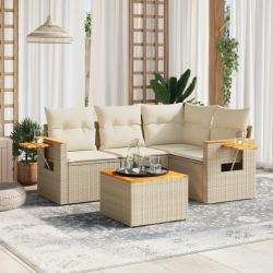 Salon de jardin avec coussins 5 pcs beige r&eacute;sine tress&eacute;e