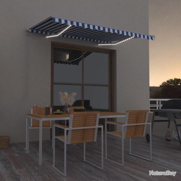 Auvent manuel r�tractable avec LED 300x250 cm Bleu et blanc