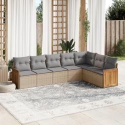 Salon de jardin avec coussins 7 pcs beige r&eacute;sine tress&eacute;e