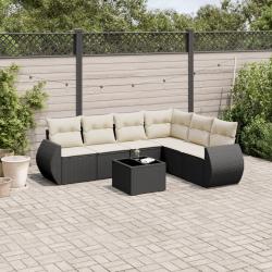 Salon de jardin 7 pcs avec coussins noir r&eacute;sine tress&eacute;e