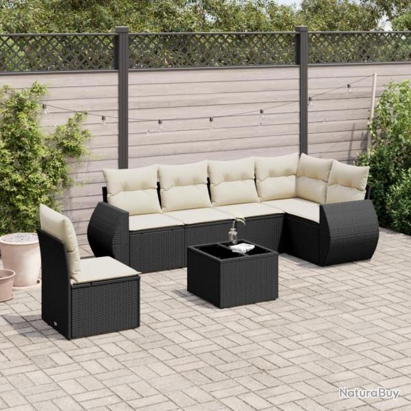 Salon de jardin 7 pcs avec coussins noir r�sine tress�e