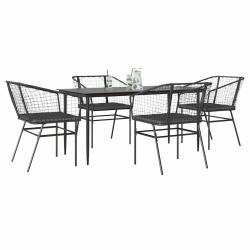 Ensemble &agrave; manger de jardin et coussins 5 pcs noir rotin verre