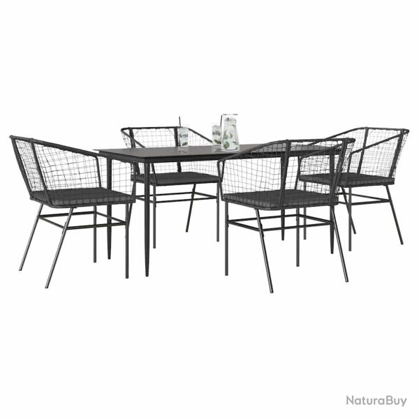 Ensemble � manger de jardin et coussins 5 pcs noir rotin verre
