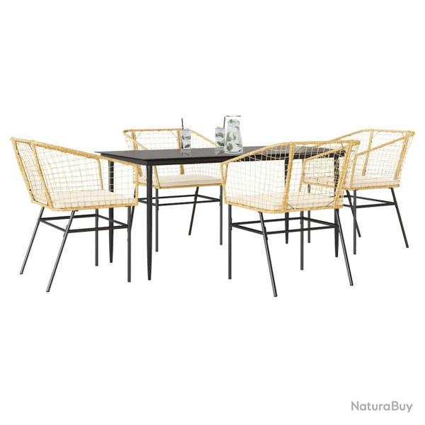 Ensemble � manger jardin coussins 5pcs marron poly rotin verre
